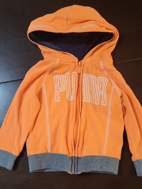 Puma Kids Orange Hooded Zip-Up Sweatshirt with Gray Trim